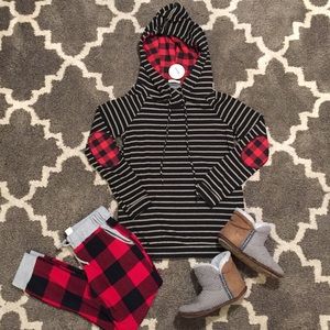 Black & Grey Stripes Hoodie w/ Plaid Accent